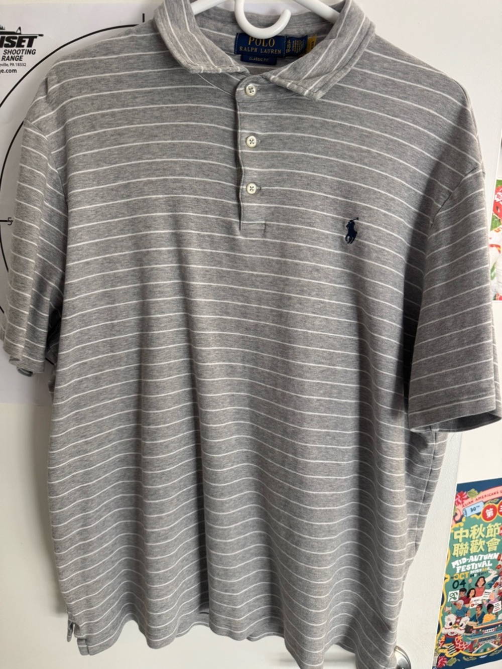 Polo Ralph Lauren Grey Striped Polo Shirt Size XL